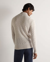 Load image into Gallery viewer, N.Peal Men's Contrast Cable Full Zip Cashmere Jumper Pebble Grey