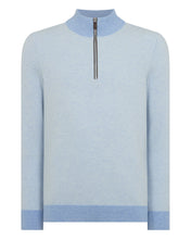 Load image into Gallery viewer, N.Peal Men's Temple Jacquard Half Zip Cashmere Jumper Cornflower Blue