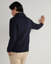 Load image into Gallery viewer, N.Peal Men's Cotton Blend Shawl Cardigan Navy Blue