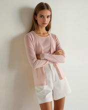 Load image into Gallery viewer, N.Peal Women's Mia Superfine Cashmere V Neck Cardigan Blush Pink