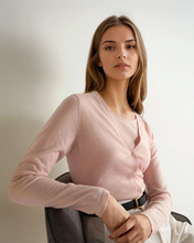 Load image into Gallery viewer, N.Peal Women's Mia Superfine Cashmere V Neck Cardigan Blush Pink