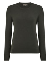 Load image into Gallery viewer, N.Peal Women's Evie Classic Round Neck Cashmere Jumper Arabica Khaki Green