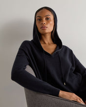 Load image into Gallery viewer, N.Peal Women's Maya Metal Trim Cashmere Hoodie Navy Blue
