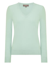 Load image into Gallery viewer, N.Peal Women's Phoebe V Neck Cashmere Jumper Dusty Teal Green