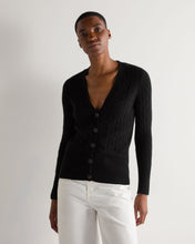 Load image into Gallery viewer, N.Peal Women's Clara Cable V Neck Cashmere Cardigan Black