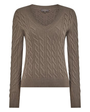 Load image into Gallery viewer, N.Peal Women's Frankie Cable V Neck Cashmere Jumper Vintage Khaki Green