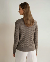 Load image into Gallery viewer, N.Peal Women's Frankie Cable V Neck Cashmere Jumper Vintage Khaki Green