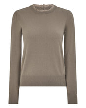 Load image into Gallery viewer, N.Peal Women's Woven Ruffle Cashmere Jumper Vintage Khaki Green