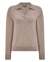 Load image into Gallery viewer, N.Peal Women's Cashmere Polo Shirt Oatmeal Brown