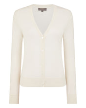 Load image into Gallery viewer, N.Peal Women's Superfine Cashmere V Neck Cardigan New Ivory White