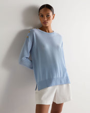 Load image into Gallery viewer, N.Peal Women's Button Shoulder Round Neck Cashmere Jumper Sea Mist Blue
