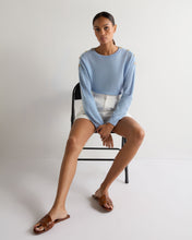 Load image into Gallery viewer, N.Peal Women's Button Shoulder Round Neck Cashmere Jumper Sea Mist Blue