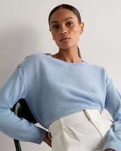 Load image into Gallery viewer, N.Peal Women's Button Shoulder Round Neck Cashmere Jumper Sea Mist Blue