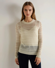 Load image into Gallery viewer, N.Peal Women's Open Stitch Linen Blend Jumper New Ivory White