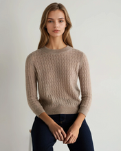 Load image into Gallery viewer, N.Peal Women's Moving Rib Cashmere Jumper Oatmeal Brown