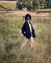 Load image into Gallery viewer, Cashmere Cape with Fur Trim Edge Navy Blue + Navy Blue Fur