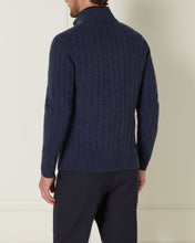 Load image into Gallery viewer, Men's Cable Zip Through Cashmere Jacket Hurricane Blue + Navy Blue