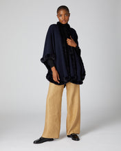 Load image into Gallery viewer, Cashmere Cape with Fur Trim Edge Navy Blue + Navy Blue Fur