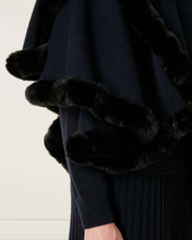 Load image into Gallery viewer, Cashmere Cape with Fur Trim Edge Navy Blue + Navy Blue Fur