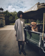 Load image into Gallery viewer, N.Peal Women&#39;s Roll Neck Cable Cashmere Dress Heather Beige Brown
