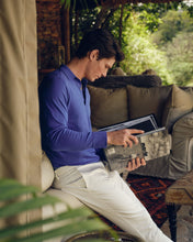 Load image into Gallery viewer, N.Peal Men's Long Sleeve Cotton Cashmere Polo Shirt Victoria Blue
