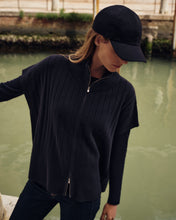 Load image into Gallery viewer, N.Peal Women&#39;s Rib Full Zip Cashmere Cape Navy Blue
