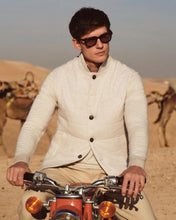 Load image into Gallery viewer, N.Peal Men&#39;s Diagonal Stripe Half Zip Cashmere Jumper Sand Brown

