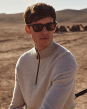 Load image into Gallery viewer, N.Peal Men&#39;s Diagonal Stripe Half Zip Cashmere Jumper Sand Brown
