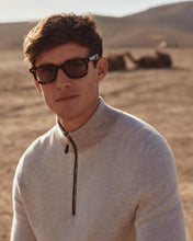Load image into Gallery viewer, N.Peal Men&#39;s Diagonal Stripe Half Zip Cashmere Jumper Sand Brown
