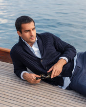 Load image into Gallery viewer, N.Peal Men's Cotton Blend Shawl Cardigan Navy Blue
