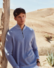 Load image into Gallery viewer, N.Peal Men&#39;s Diagonal Stripe Half Zip Cashmere Jumper Cornflower Blue
