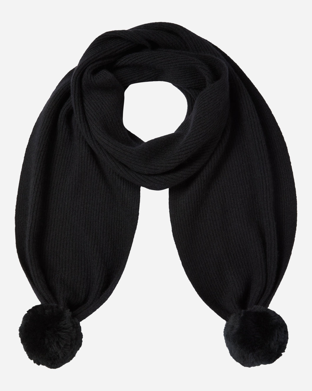 N.Peal Unisex Shearling Pom Ribbed Scarf Black