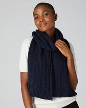 Load image into Gallery viewer, N.Peal Women&#39;s Wide Cable Cashmere Scarf Navy Blue
