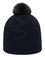 Load image into Gallery viewer, N.Peal Women&#39;s Fur Bobble Cable Hat Navy Blue

