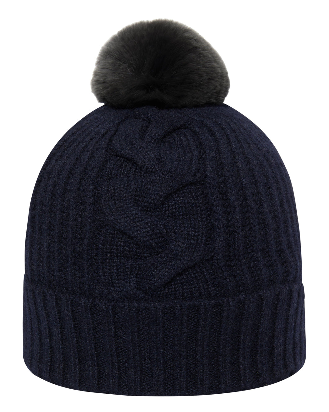 N.Peal Women's Fur Bobble Cable Hat Navy Blue
