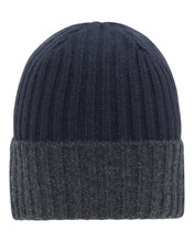 Load image into Gallery viewer, N.Peal Unisex Chunky Rib Contrast Cashmere Hat Navy Blue

