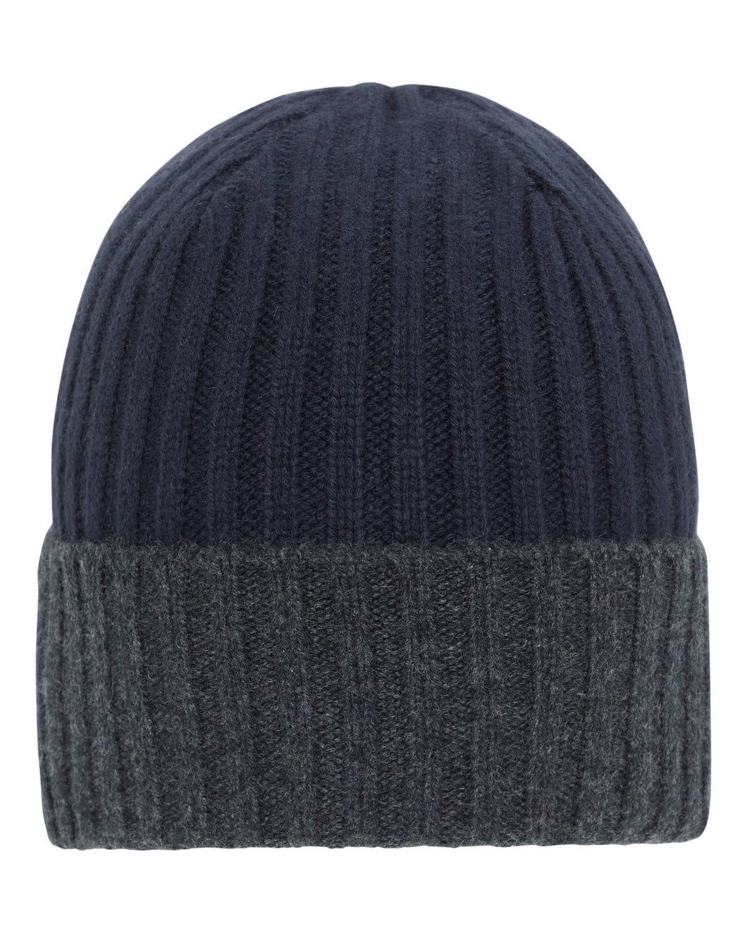 N.Peal Unisex Chunky Rib Contrast Cashmere Hat Navy Blue