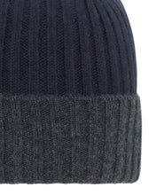 Load image into Gallery viewer, N.Peal Unisex Chunky Rib Contrast Cashmere Hat Navy Blue
