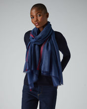 Load image into Gallery viewer, N.Peal Women&#39;s Tipped Cashmere Pashmina Navy Blue

