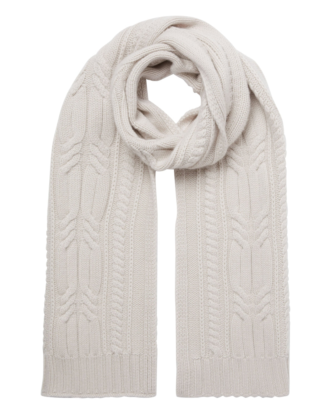 N.Peal Women's Twisted Cable Cashmere Scarf Snow Grey