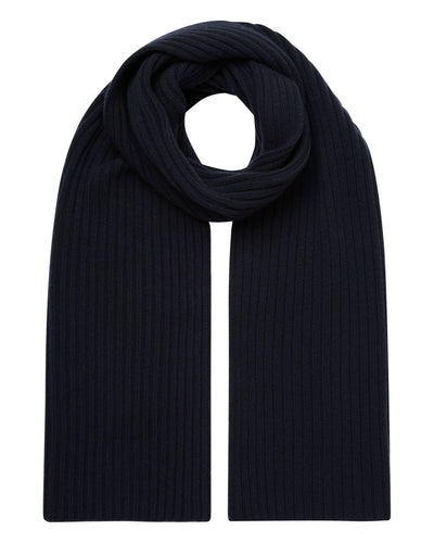 N.Peal Unisex Chunky Rib Cashmere Scarf Navy Blue