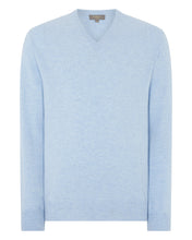 Load image into Gallery viewer, N.Peal Men&#39;s Burlington V Neck Cashmere Jumper Cornflower Blue
