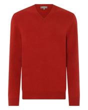 Load image into Gallery viewer, N.Peal Men&#39;s The Burlington V Neck Cashmere Jumper Dark Orange
