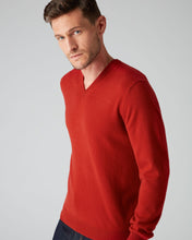 Load image into Gallery viewer, N.Peal Men&#39;s The Burlington V Neck Cashmere Jumper Dark Orange
