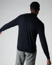 Load image into Gallery viewer, N.Peal Men's Conduit Fine Gauge Cashmere V Neck Jumper Navy Blue
