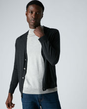 Load image into Gallery viewer, N.Peal Men's Curzon Fine Gauge Cashmere Cardigan Dark Charcoal Grey
