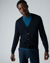 Load image into Gallery viewer, N.Peal Men's Curzon Fine Gauge Cashmere Cardigan Navy Blue
