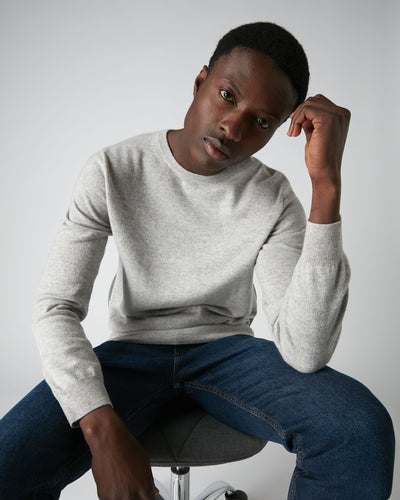 N.Peal Men's The Oxford Round Neck Cashmere Jumper Fumo Grey