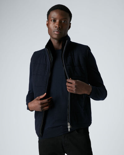 N.Peal Men's Fur Lined Gilet Navy Blue