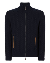 Load image into Gallery viewer, N.Peal Men&#39;s Richmond Cable Cashmere Cardigan Navy Blue
